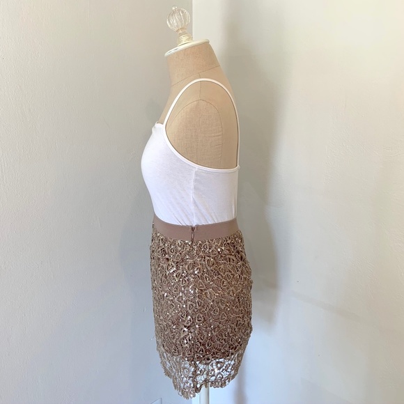 Bronze Gold Sequin Embroidered Lace Mini Skirt - Picture 2 of 5